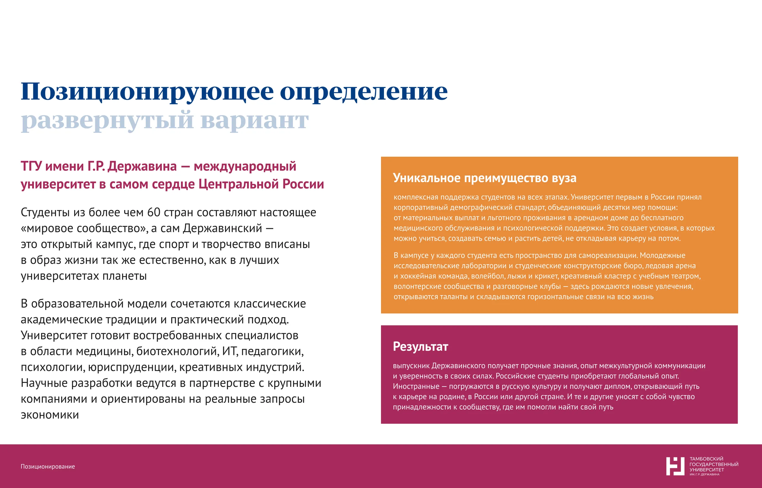 Слайд бренд-платформы: позиционирующее определение, развёрнутый вариант