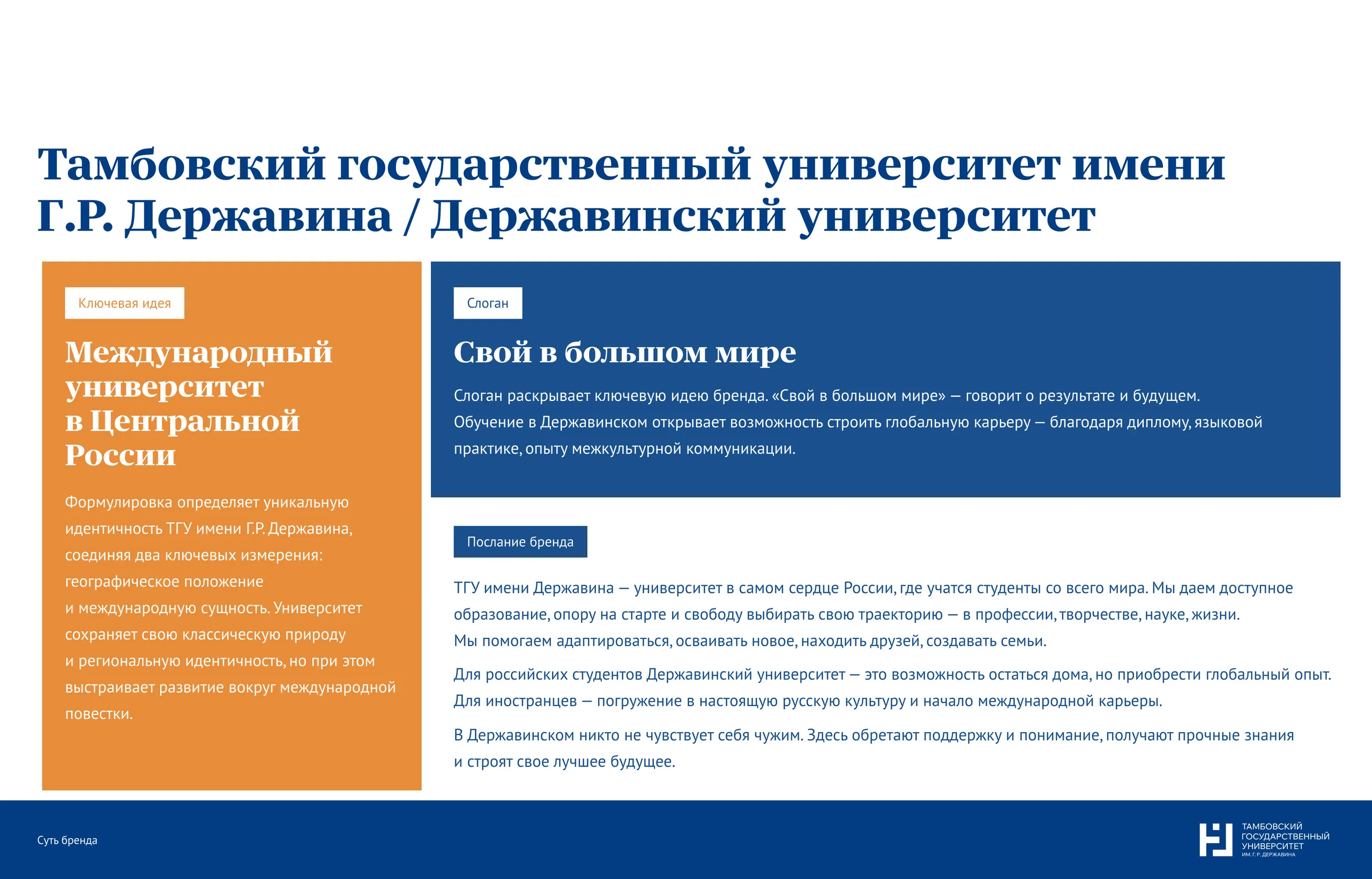 Слайд бренд-платформы: ключевая идея и слоган «Свой в большом мире»