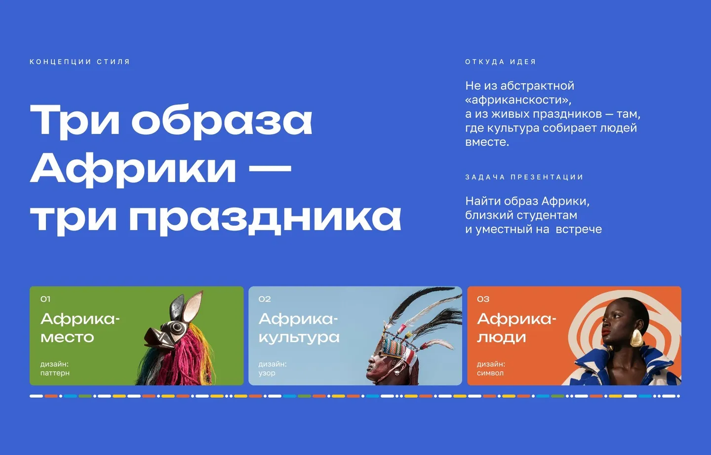 Слайд концепции: три образа Африки — три праздника